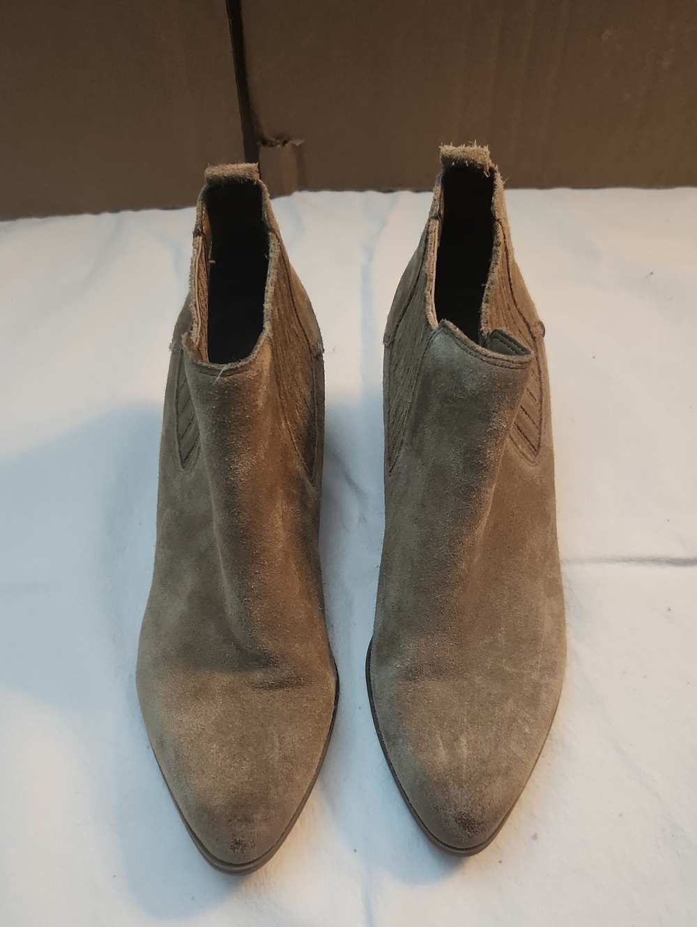 Crown Suede Pointed Ankle Booties in Light Brown
